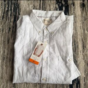 Weatherproof Vintage Men’s Washable Linen Short Sleeve Woven Shirt White XXL